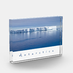 Antarctica iceberg landscape photo with white text block