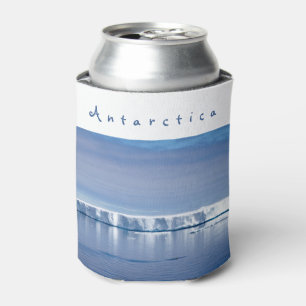 Antarctica iceberg landscape photo with white text can cooler