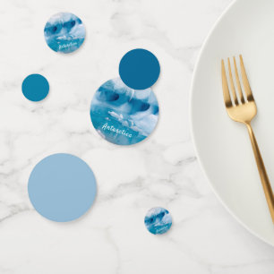 Antarctica iceberg photo with text confetti