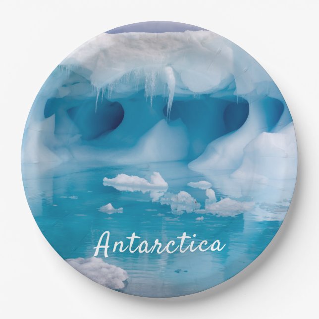 Antarctica iceberg photo with text paper plate (Front)
