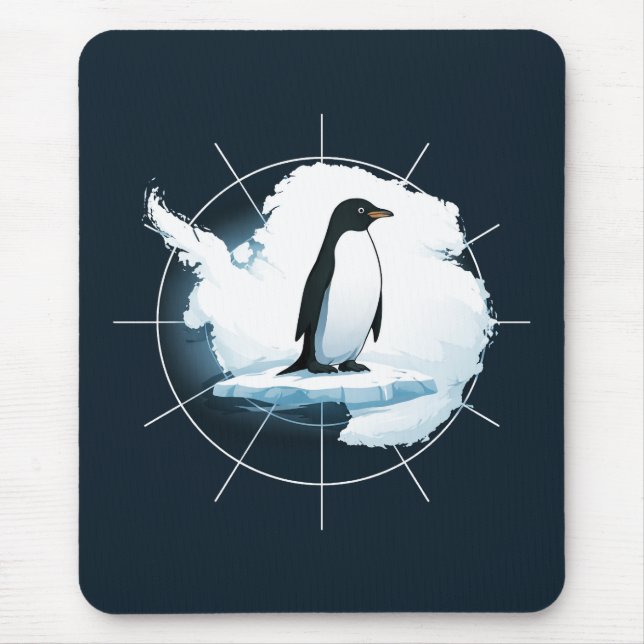 Antarctica Penguin Emblem – Polar Explorer Design Mouse Pad (Front)