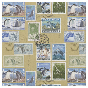 Antarctica - Penguin Postage Stamps Fabric