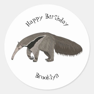 Anteater cartoon illustration classic round sticker