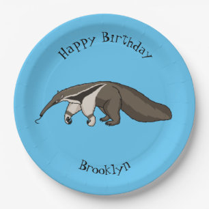 Anteater happy cartoon illustration  paper plate