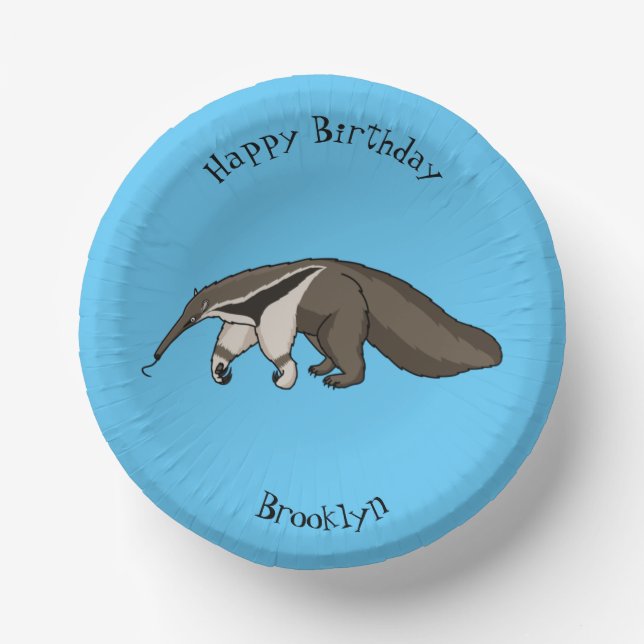 Anteater happy cartoon illustration  paper plate (Front)