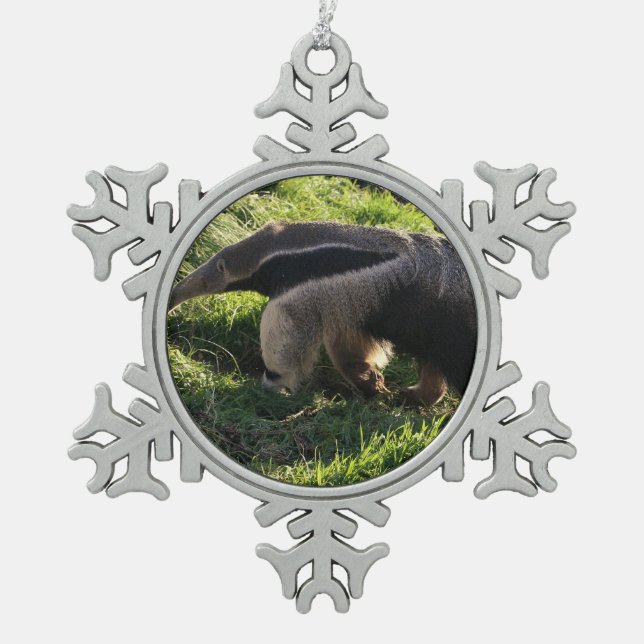 Anteater Snowflake Pewter Christmas Ornament (Front)
