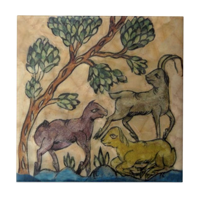 Antelope Animal Family Antique HP Persian Repro Tile (Front)