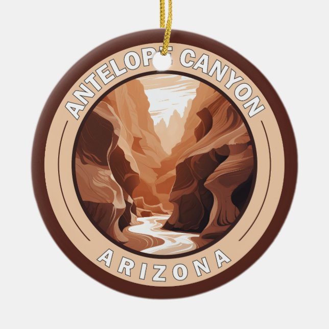 Antelope Canyon Arizona Retro Badge Ceramic Tree Decoration (Front)