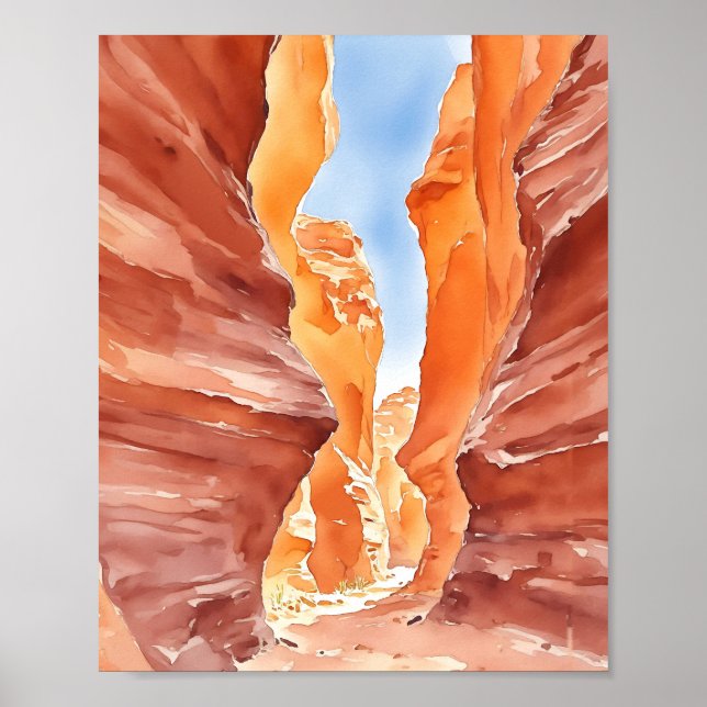 Antelope Canyon Red Rock Watercolor Poster (Front)