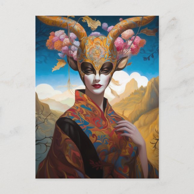 Antelope Crown Mask Headdress Fantasy Art Postcard (Front)