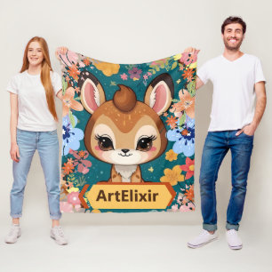Antelope Cute Baby Brown Floral Print Fleece Blanket