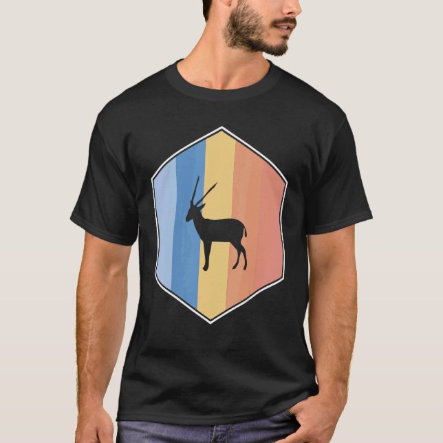 Antelope With Retro Colours In A Hexagon T-Shirt (Front)