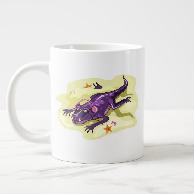 Anteosaurus Sunbathing With Headphones. Large Coffee Mug (Left)