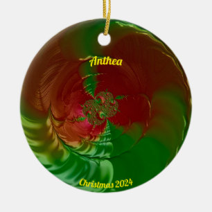 ANTHEA ~ Glossy Red and Green Christmas 2024 Ceramic Tree Decoration