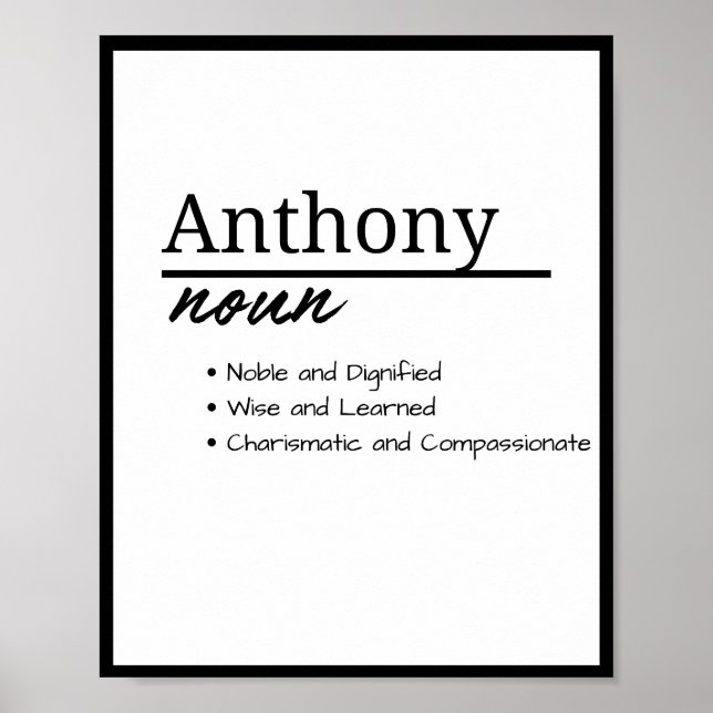 Anthony, Boy Personalised Name Definition Poster (Front)