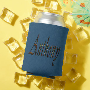 "Anthony" Mans Name On Blue Denim, Can Cooler