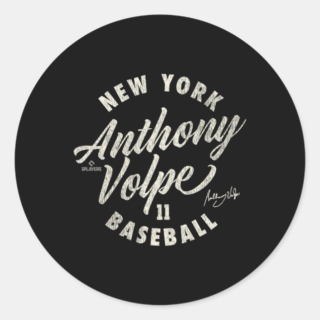 Anthony Volpe New York Baseball Cursive Mlbpa Classic Round Sticker (Front)