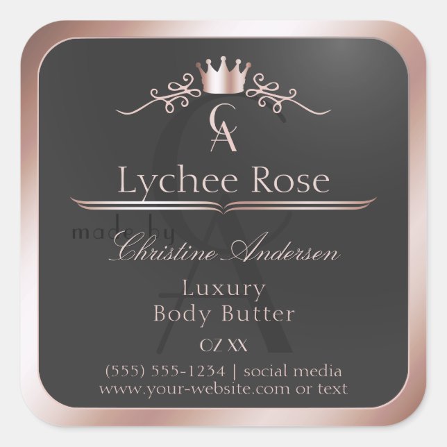 Anthracite Product Label Rose Gold Frame Monogram (Front)