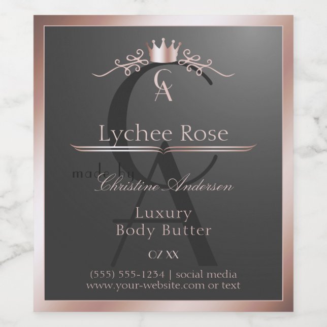 Anthracite Product Label Rose Gold Frame Monogram (Single Label)