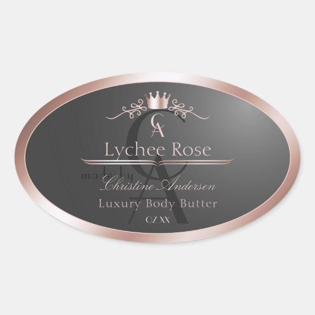 Anthracite Product Label Rose Gold Frame Monogram (Front)