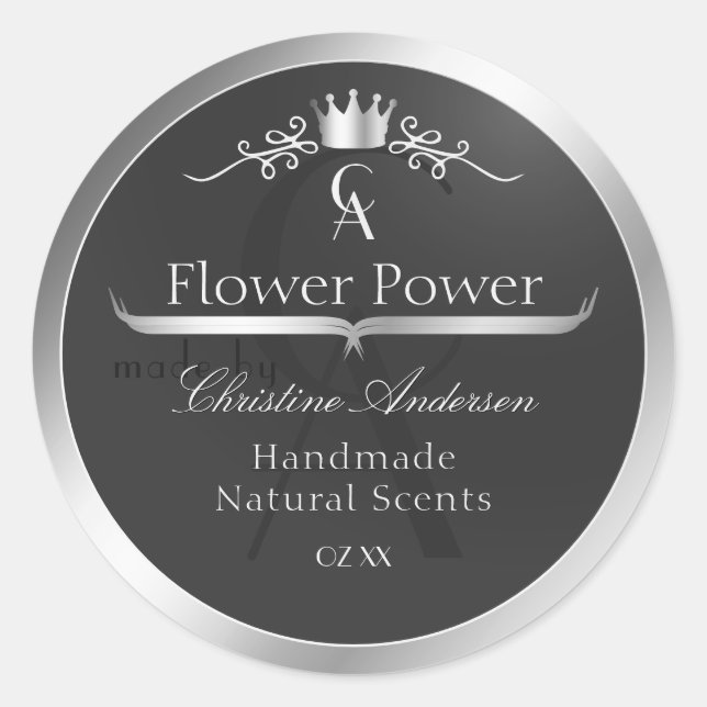 Anthracite Product Label Silver Frame and Monogram (Front)