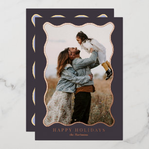 Anthracite Purple Wavy Frame Holiday Photo card