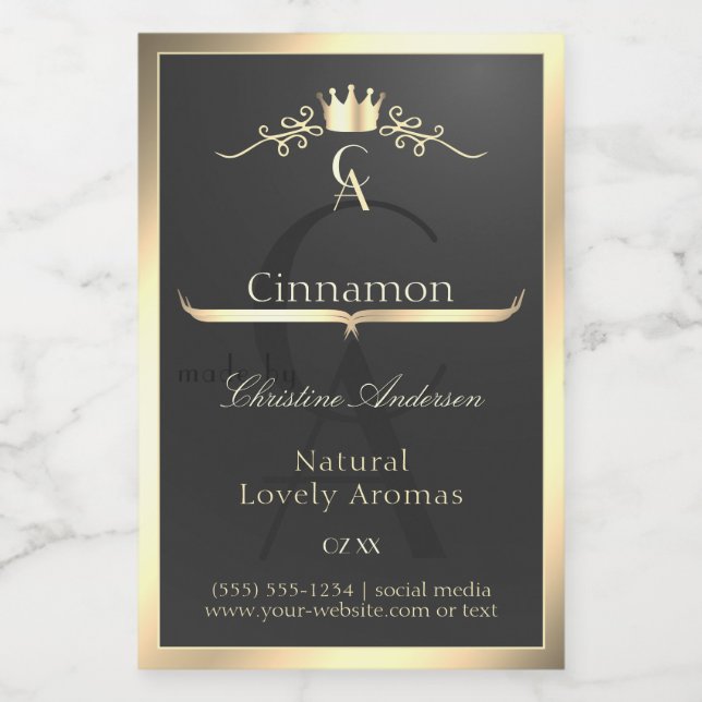 Anthracite with Gold Border Monogram Product Label (Single Label)