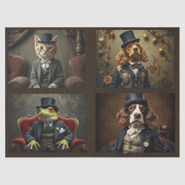 Anthropomorphic Animals, Cat, Dog, Frog Tissue Paper (Front)