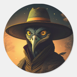 Anthropomorphic Blackbird Seer In Elegant Outfit Classic Round Sticker