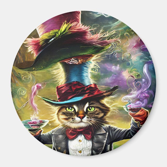  anthropomorphic Cat Mad Hatter Fantasy Fairytale  Magnet (Front)