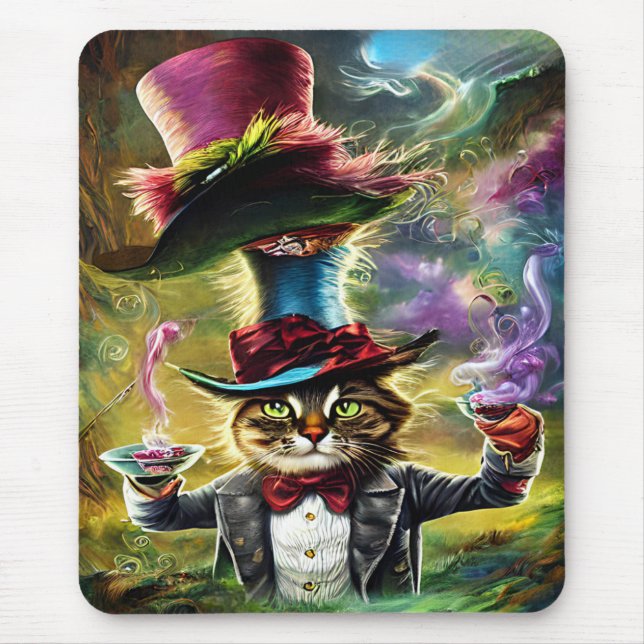  anthropomorphic Cat Mad Hatter Fantasy Fairytale  Mouse Pad (Front)