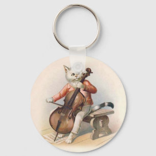 Anthropomorphic Cat Playing Cello Key Ring