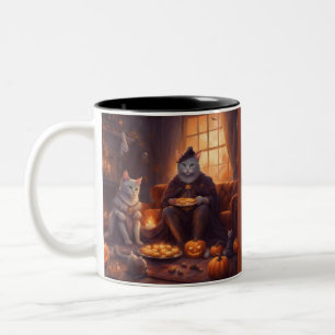 Anthropomorphic Cats on Halloween Night Two-Tone Coffee Mug