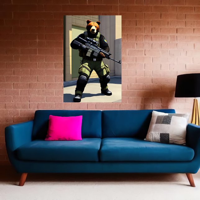 Anthropomorphic cool bear soldier | AI Art Poster (Creator Uploaded)