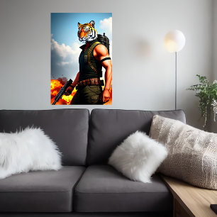 Anthropomorphic cool Tiger Soldier   AI Art Poster