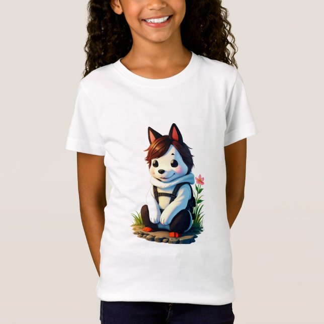 Anthropomorphic Dog with a Flower | AI Art T-Shirt (Front)