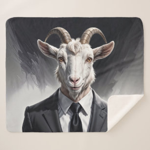 Anthropomorphic goat businessman headshot sherpa blanket