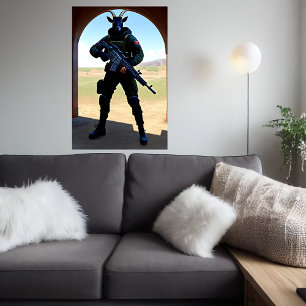 Anthropomorphic goat soldier AI Art Poster