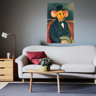 Anthropomorphic mouse in a black suit AI Art Poster
