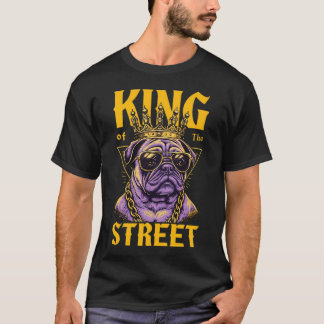 Anthropomorphic Pug Wearing a Crown and Sunglasses T-Shirt