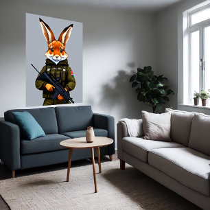 Anthropomorphic rabbit fox Soldier AI Art Poster