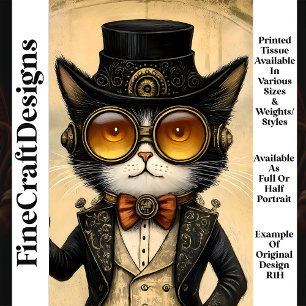 Anthropomorphic Steampunk Chic Cat R1H Decoupage Tissue Paper
