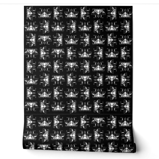 Anthropomorphous tribal style hand drawn pattern wallpaper (Unrolling)