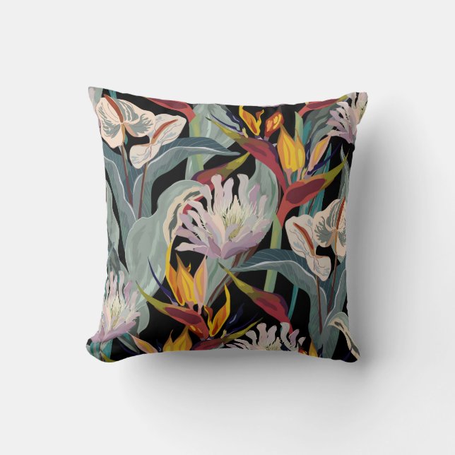 Anthurium and strelitzia seamless vintage pattern. cushion (Front)