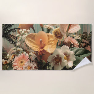 Anthurium and Tropical Floral Arrangement Beach Towel