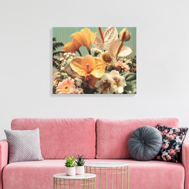 Anthurium and Tropical Floral Arrangement Canvas Print (Insitu(LivingRoom))