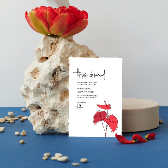 Anthurium • Floral Line Drawing • Casual Modern Invitation (Creator Uploaded)