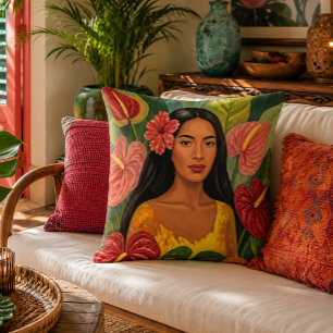 Anthurium Lady Hawaiian Portrait Pillow