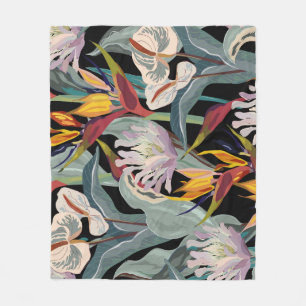 Anthurium Strelitzia: Tropical Vintage Splendour. Fleece Blanket