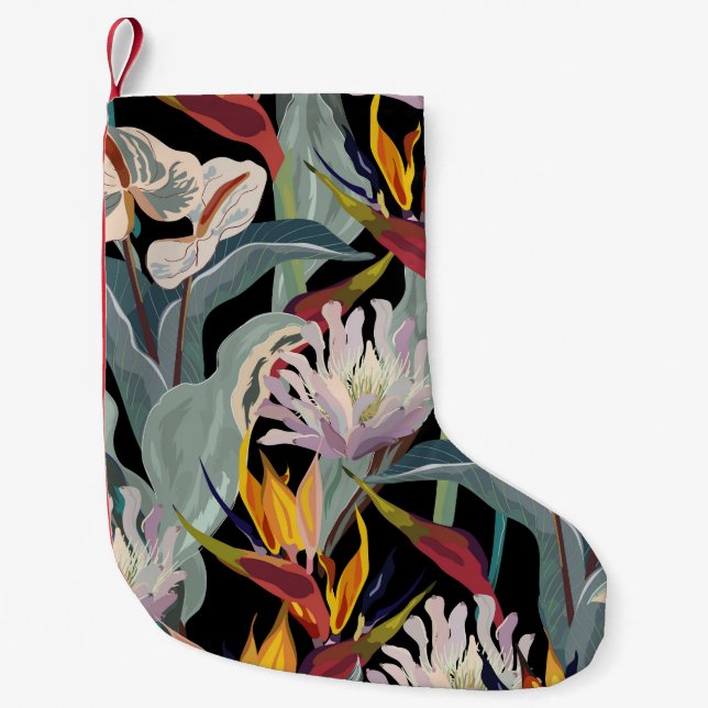 Anthurium Strelitzia: Tropical Vintage Splendour. Small Christmas Stocking (Front)